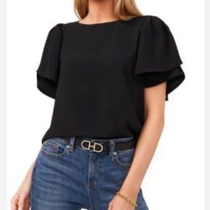 Vince Camuto Lightweight Black Fluttery Sleeve Top Size XXS New with tags